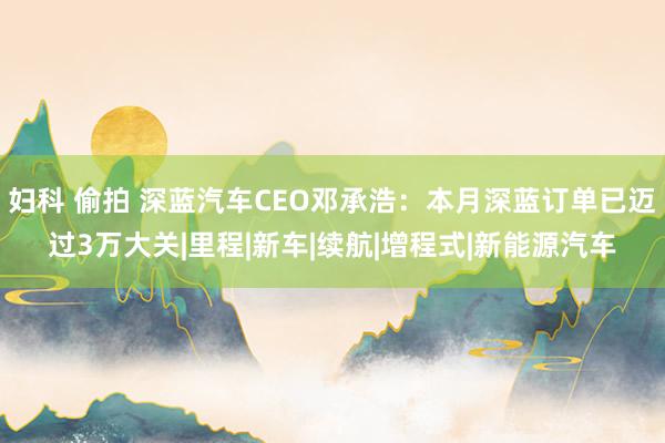 妇科 偷拍 深蓝汽车CEO邓承浩：本月深蓝订单已迈过3万大关|里程|新车|续航|增程式|新能源汽车
